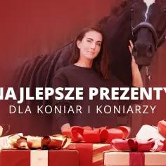 Kobieta z koniem, stosy prezentów. Idealny prezent dla jeźdźca i jego wierzchowca.