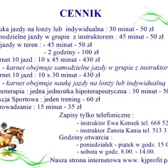 Cennik usług jeździeckich w klubie jeździeckim Amigo. Nauka jazdy, hipoterapii, sekcja sportowa.