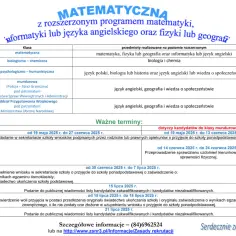 Tabela z kategoriami wiekowymi P Z J, przedmiotami i ważnymi terminami rekrutacji do klas mundurowych i ogólnodostępnych.