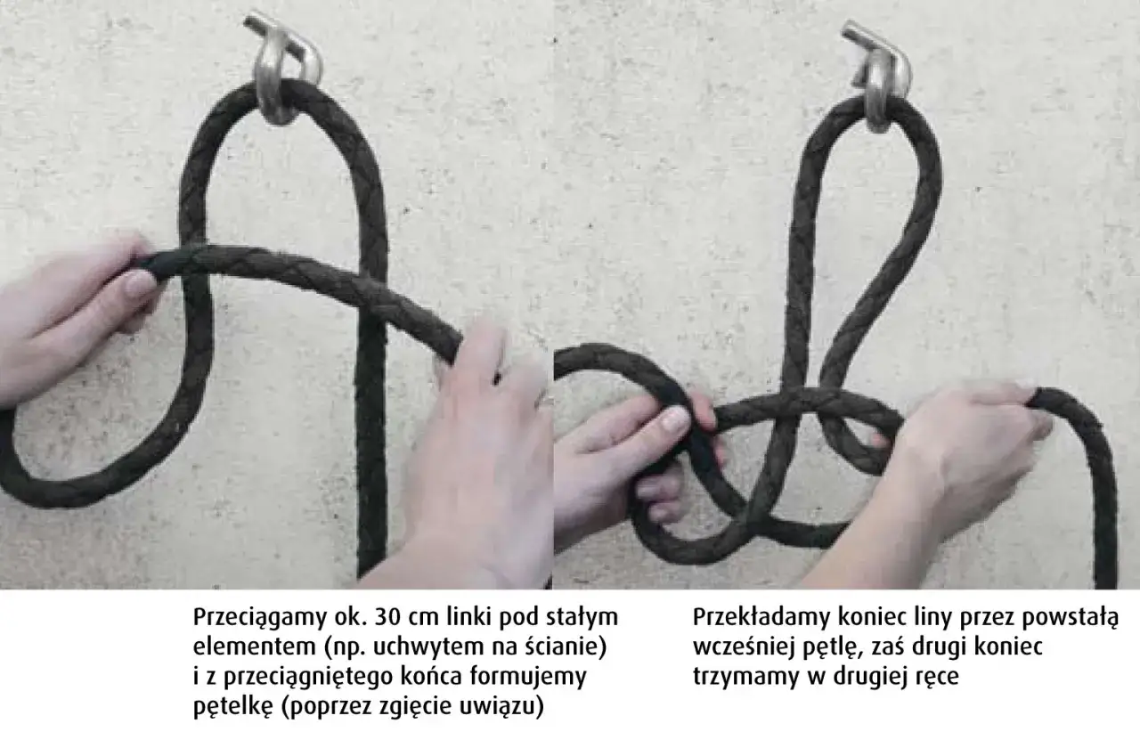 Jak zrobić uwiąz dla konia: tworzenie pętli z liny, przeplatanie końców.